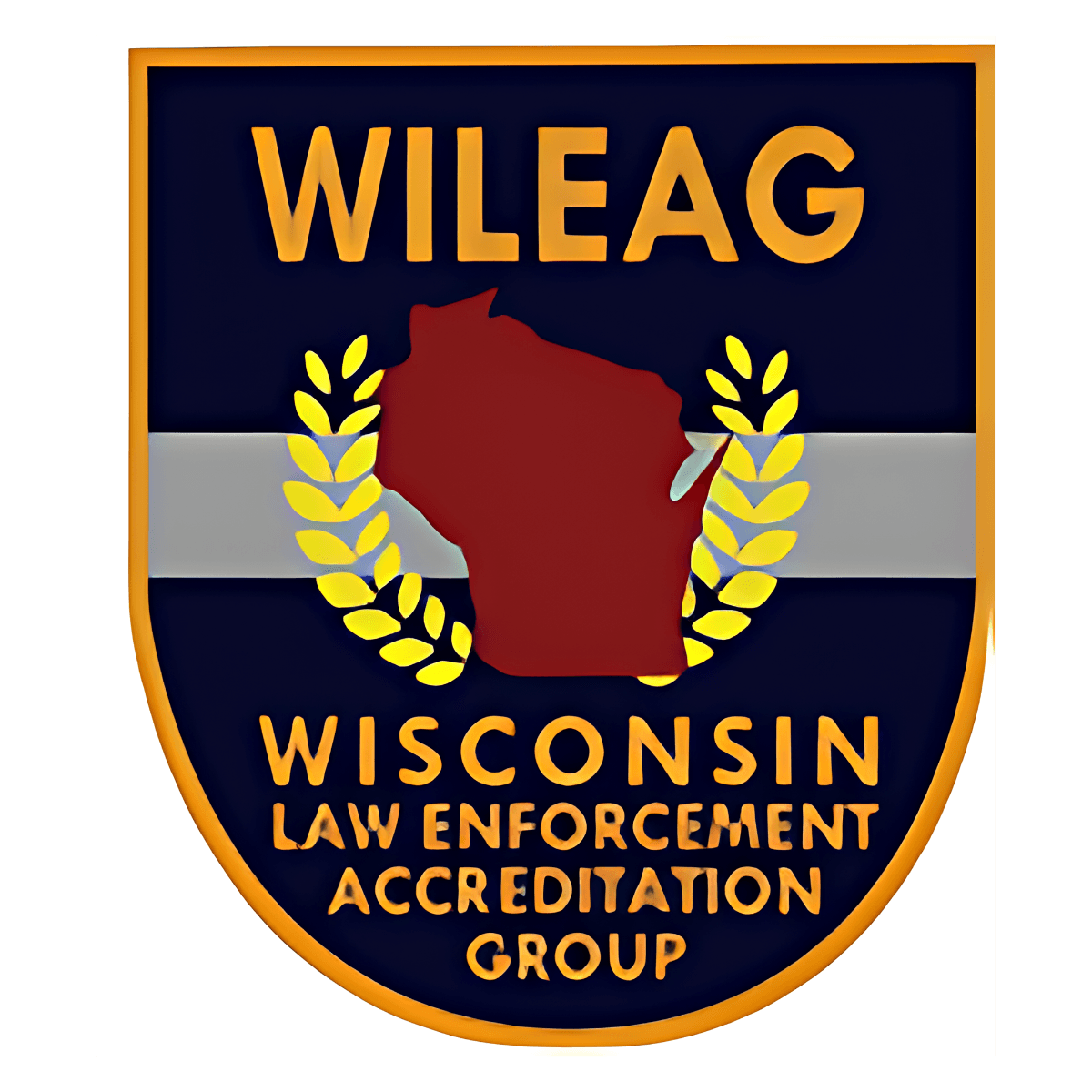 Black and orange logo with the State of Wisconsin shape. 