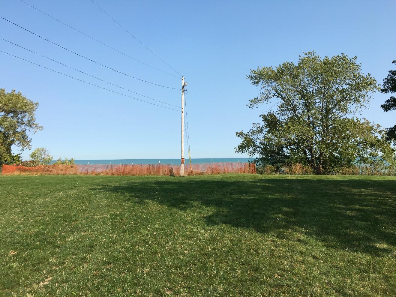 Green space along a lake coastline. 